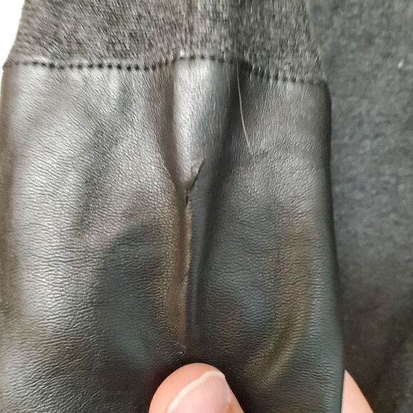 Central park west sweater size medium black gray cowl neck faux leather patch - Picture 3 of 8